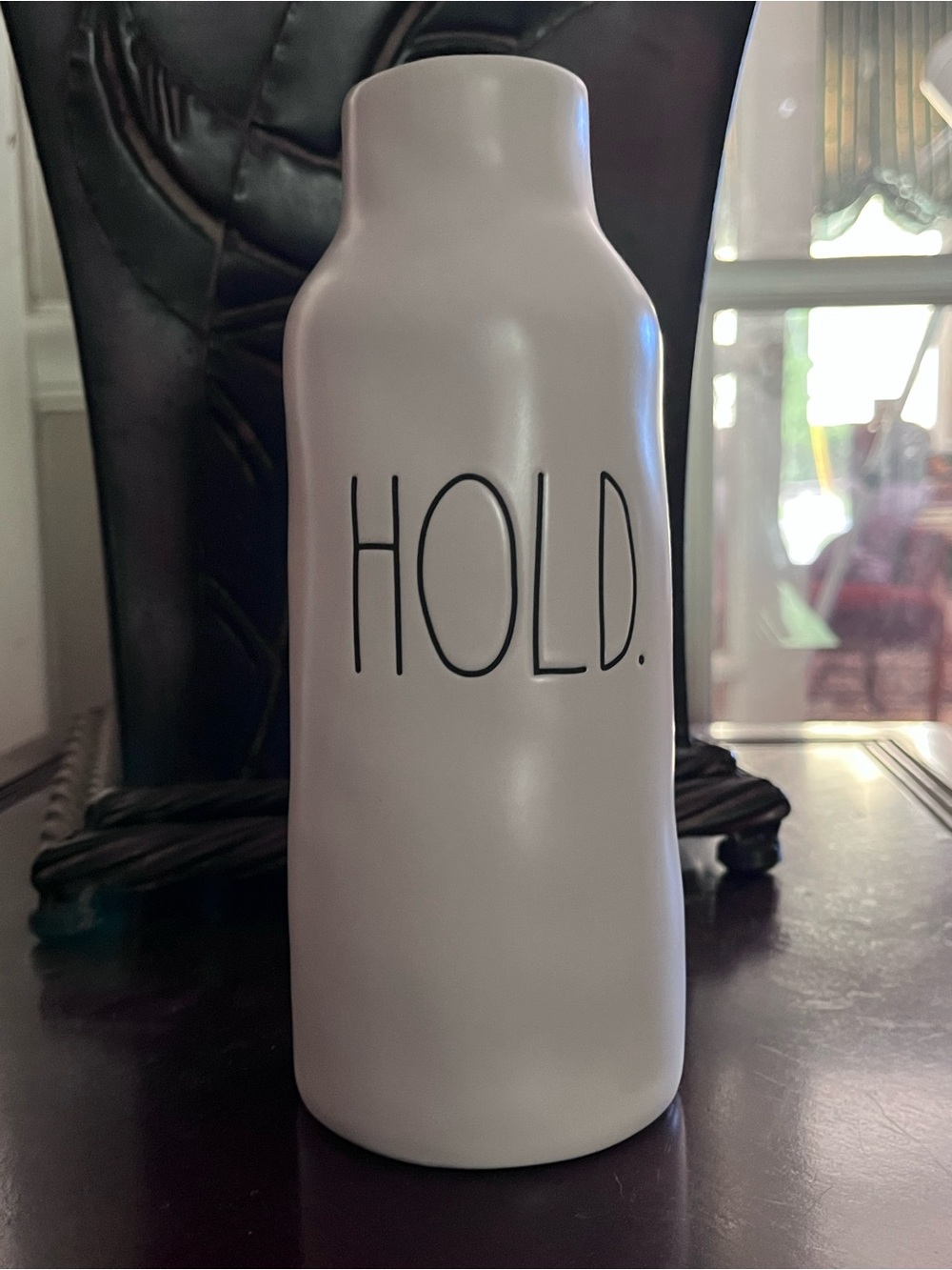 Rae Dunn White Ceramic Vase with 'HOLD.' Lettering